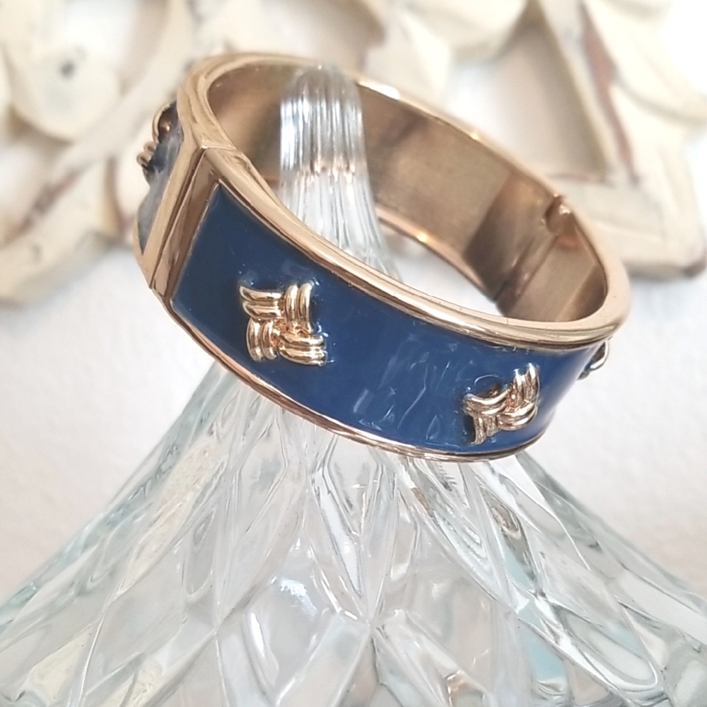 Blue and Gold Bangle Bracelet magnetic closure